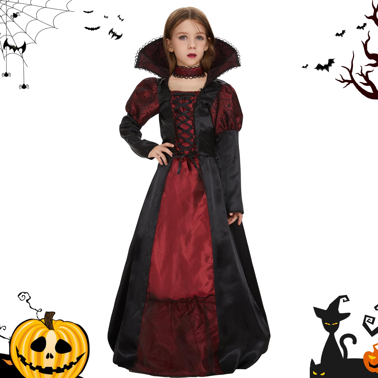 Costume Da Cheerleader Vampiro Per Ragazze - Vestito Nero E Rosso Con Pompon, Per Halloween, Taglie Dalla S Alla XL - 2