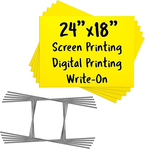 VIBE INK Paquete de letreros amarillos en blanco de 18 x 24 pulgadas con estacas en H para venta de garaje para alquiler casa abierta venta de