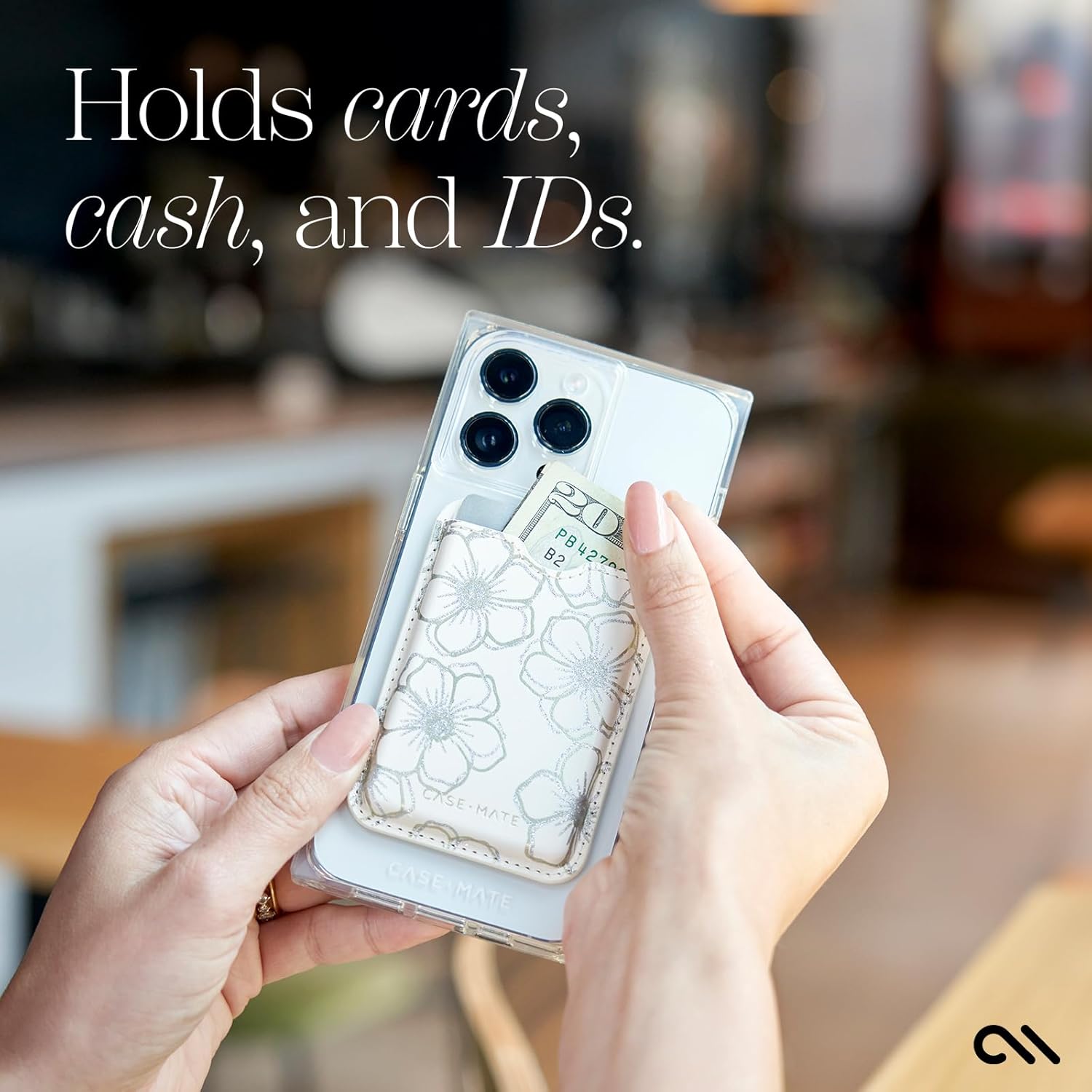 Case-Mate Magnetic Wallet for iPhone [Card Holder] Vegan Leather MagSafe Case [Holds up to 3 Cards]- Detachable Magnetic Phone Wallet - for iPhone 17 Pro Max/16 Pro Max/15/14/13/Pixel 10 - Floral Gems