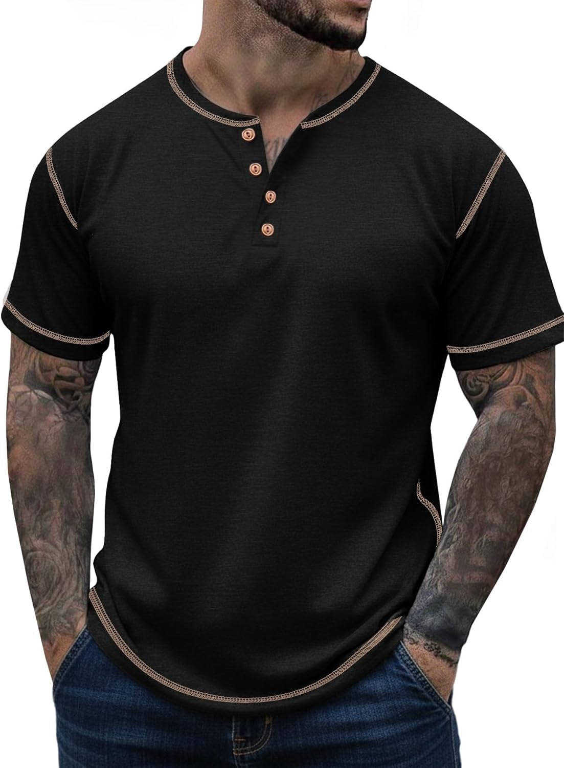 Sailwind Mens Henley Shirts Casual Lightweight Summer T-Shirt Cotton Maverick Short Sleeve