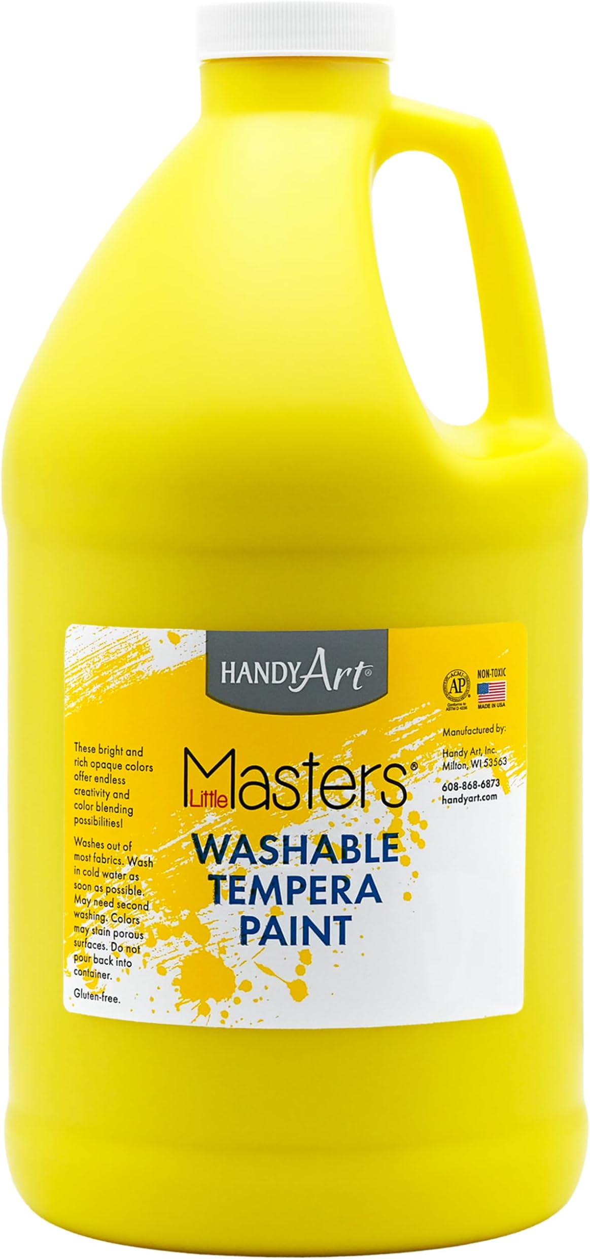 Little Masters Washable Tempera Paint, Yellow, Half Gallon 64 oz | Bright & Mixable, High Opacity, Washable Colors for Classroom, Students, Kids, Young Artists, Safe & Non-Toxic, Made in USA