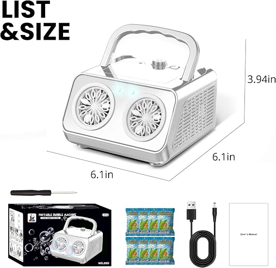 Tecnock Plug In Bubble Machine, Automatic Bubble Blower 20000+ Bubbles Per Min, Upgrade Bubble Maker for Kids Toddler, Portable Bubble Maker with 2 Fans,Outdoor Toys for Parties Birthday