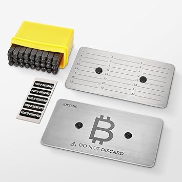Seed Phrase Storage Kit - Metal Backup Plates + Stamping Tools, Bitcoin & Crypto Wallet Cold Storage, Tamper-Evident Design 2-Plates Alphabetic Punch Set