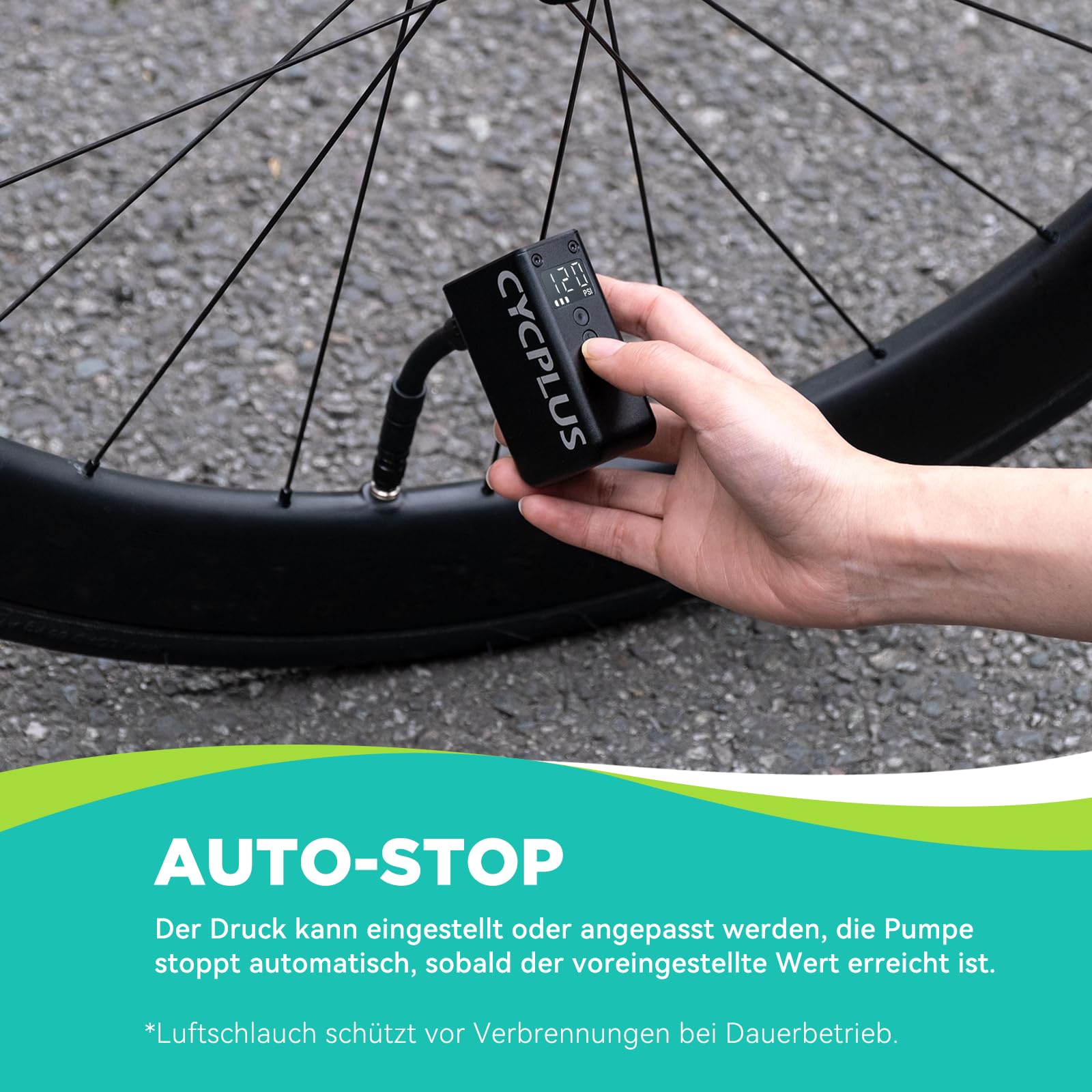 CYCPLUS AS2 PRO Tiny Fahrradpumpe mit Manometer, max 120 PSI Elektrofahrradpumpe, automatische Abschaltung, mit Presta- und Schrader-Ventil für E-Bike, Mountainbike, Citybike und Rennrad(2025 Version)