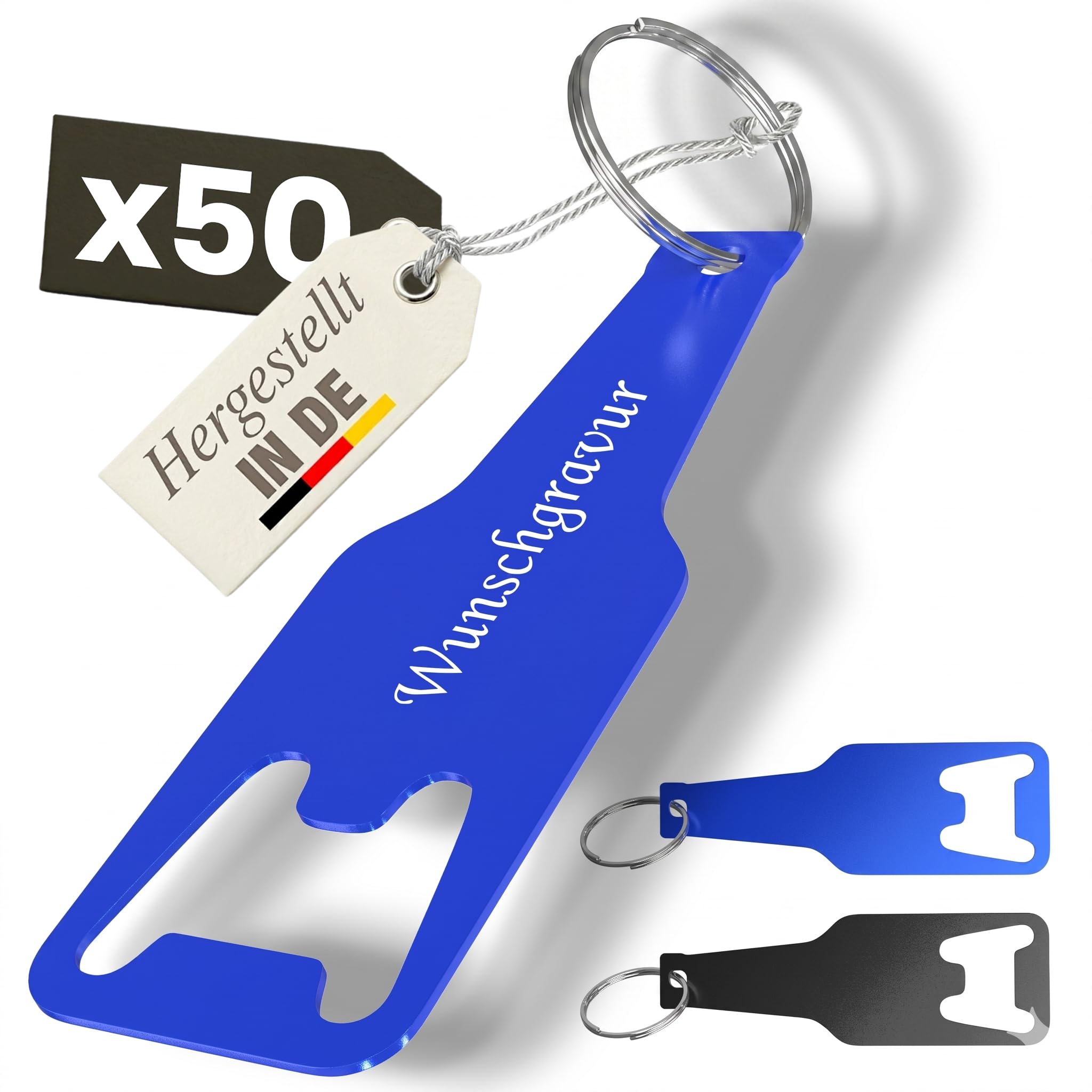 Gravurtastisch Flaschenöffner personalisiert mit Gravur - Bieröffner mit Wunschtext - Geschenk für Papa und Männer - Vatertag Hochzeit Gastgeschenk - Edelstahl (250, Blau)