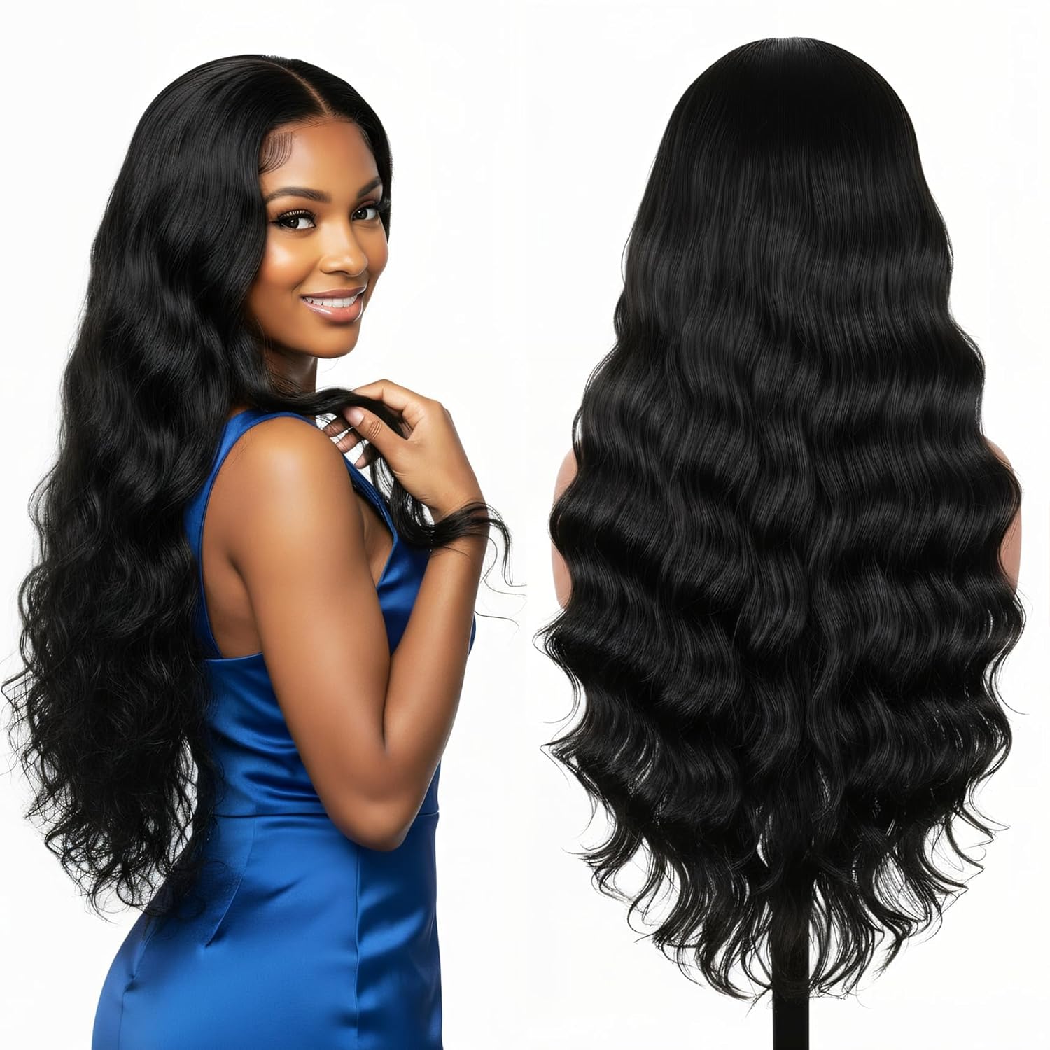 13x6 Deep Wave Lace Front Wigs Human Hair Curly Wig Soft and Natutal Hairline HD Lace 180 Real Density Natural Black Curly Human Hair Wig Virgin Human Hair True to Length for women 28 Inch