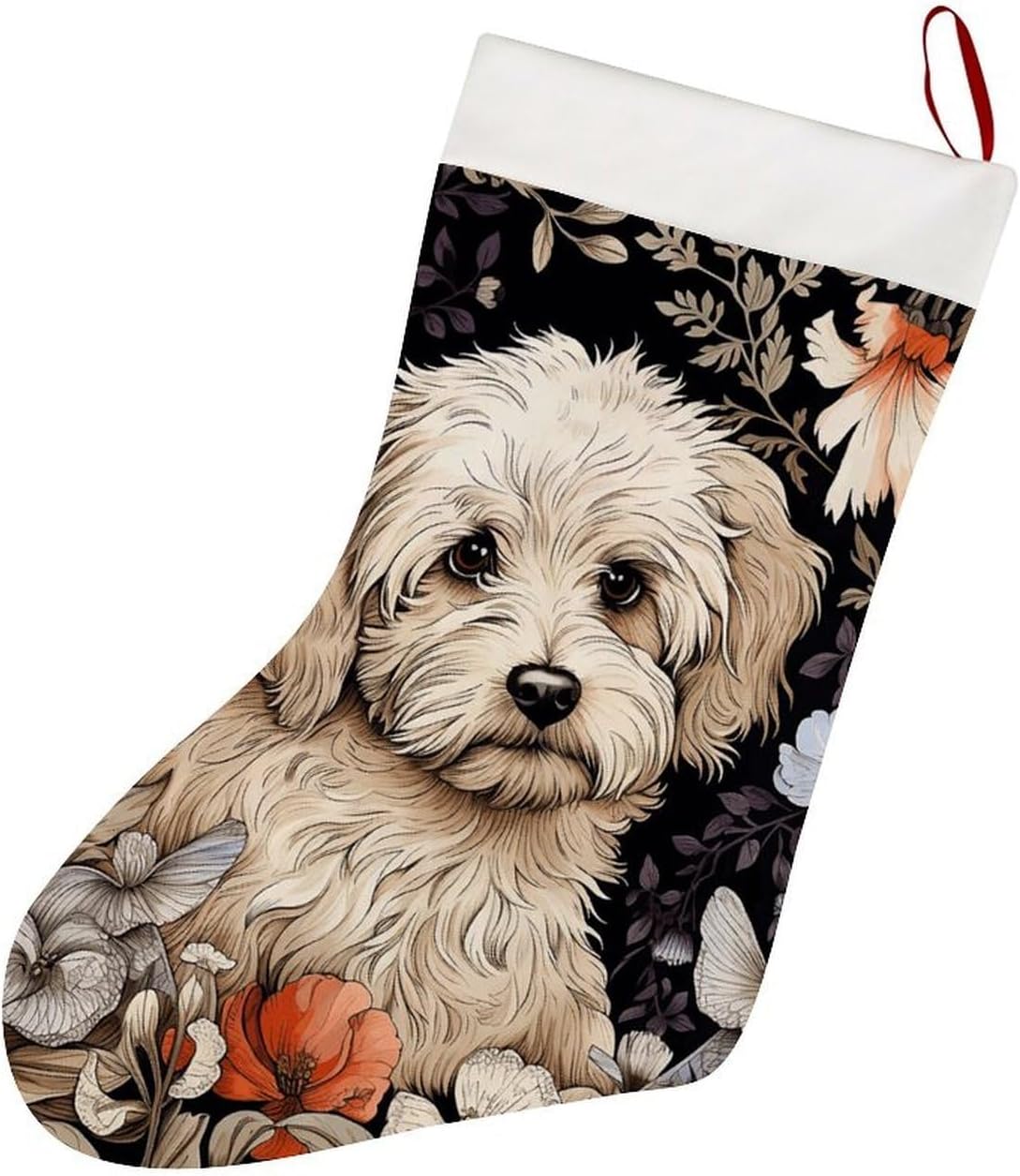 Hand Drawn Garden Dog Christmas Stockings with 10.2 Inch Plush Cuff - 16.5 Inch Large Xmas Stockings for Fireplace Hanging, Traditional Holiday Decor for Family Christmas Party image 4