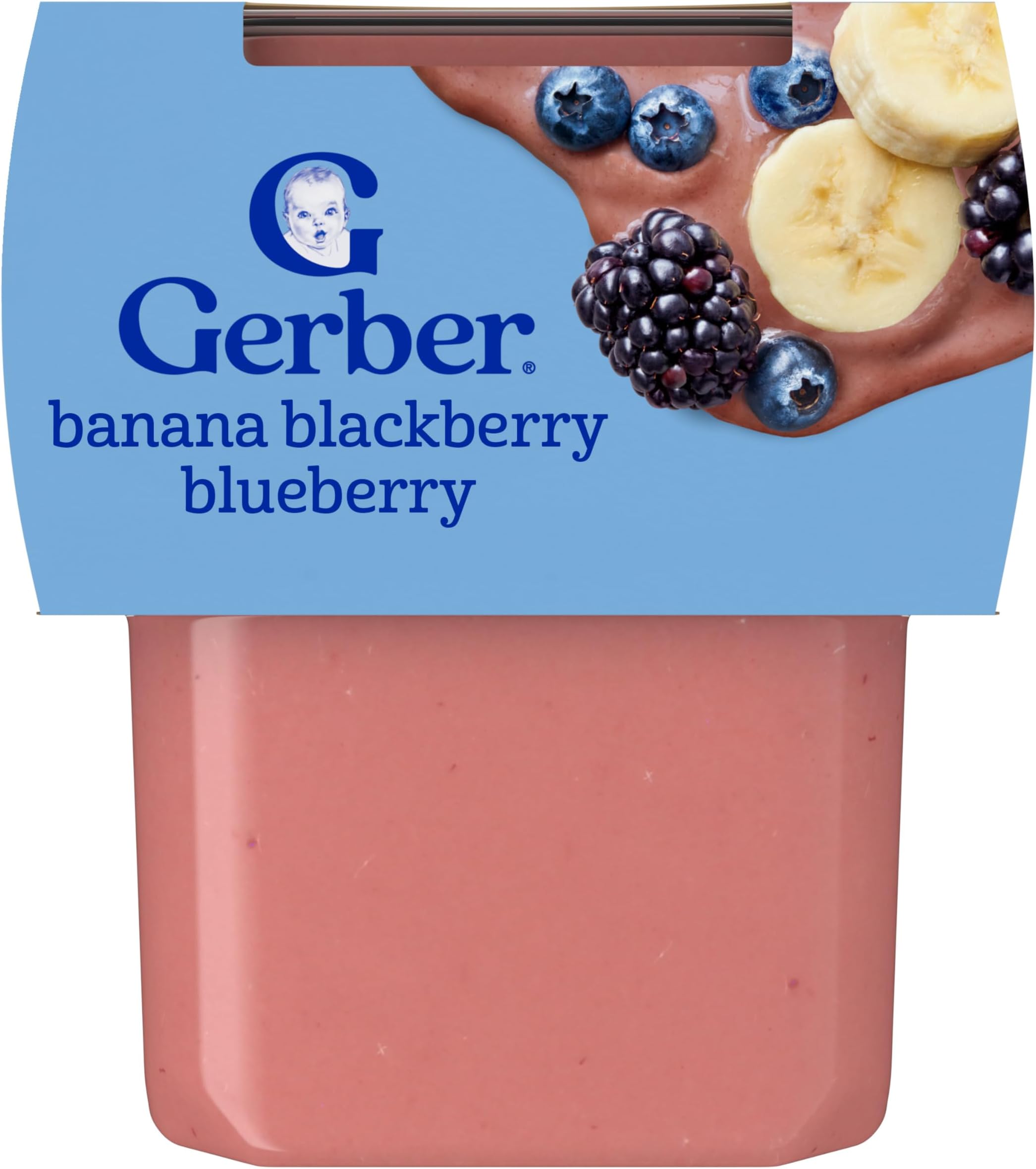 Gerber Stage 2 Baby Food, Banana Blackberry Blueberry Puree Tubs, No Artificial Colors or Flavors, Baby Puree, 16-Pack