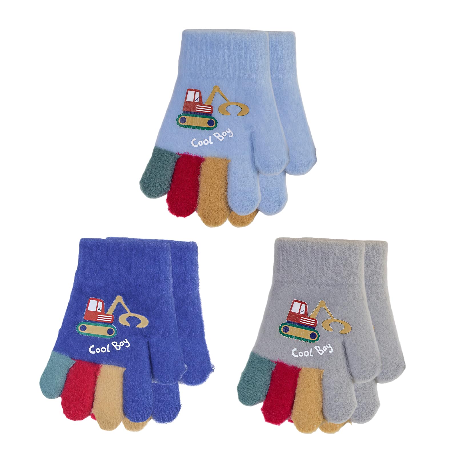 Zauberhandschuhe für Kinder, 3 Paar Kinder Gestrickt Handschuhe, Winter-Thermofäustlinge,Elastische Fäustlinge, Kälteschutzhandschuhe, für Jungen und Mädchen, 5–7 Jahre