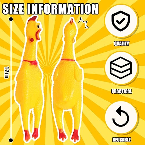 Miniatura 4 de Honoson 32 piezas de juguete de goma de pollo para perros de 12 pulgadas, juguete de pollo gritando, novedoso juguete chirriante que hace ruido