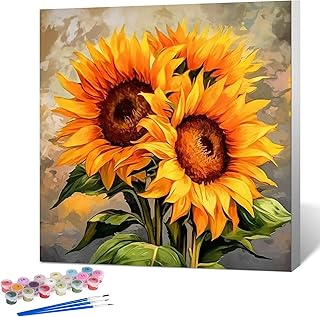 Fountor Framed Paint by Numbers Kit for Adults Beginner & Kids Ages 8-12, Sunflower Paint by Number with Frame, Easy Acrylic Watercolor Sunflower Painting by Numbers Kit on Canvas 10x10 inch