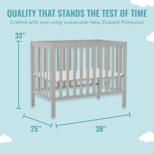 Miniatura 4 de Dream On Me, Edgewood - Mini cuna convertible 4 en 1, gris frío y atardecer de fibra extra firme de 3 pulgadas, certificado Greenguard Gold, funda