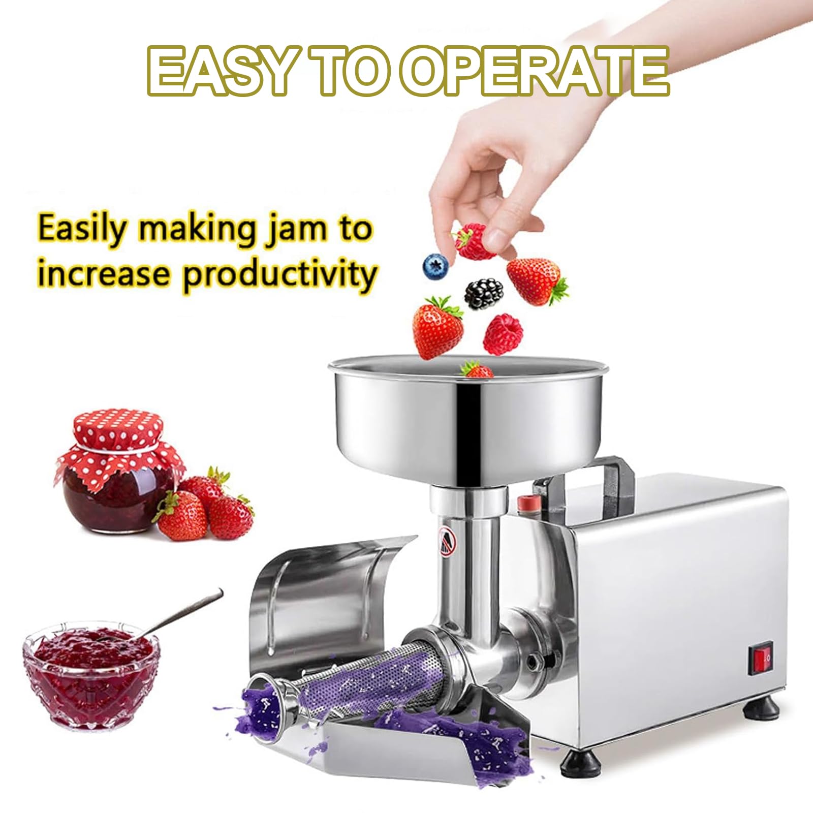 Colino elettrico per pomodoro, 0,6 HP, fresatrice di grado commerciale con acciaio inossidabile 304, colino alimentare per salsa per pomodori, mirtilli, fragole