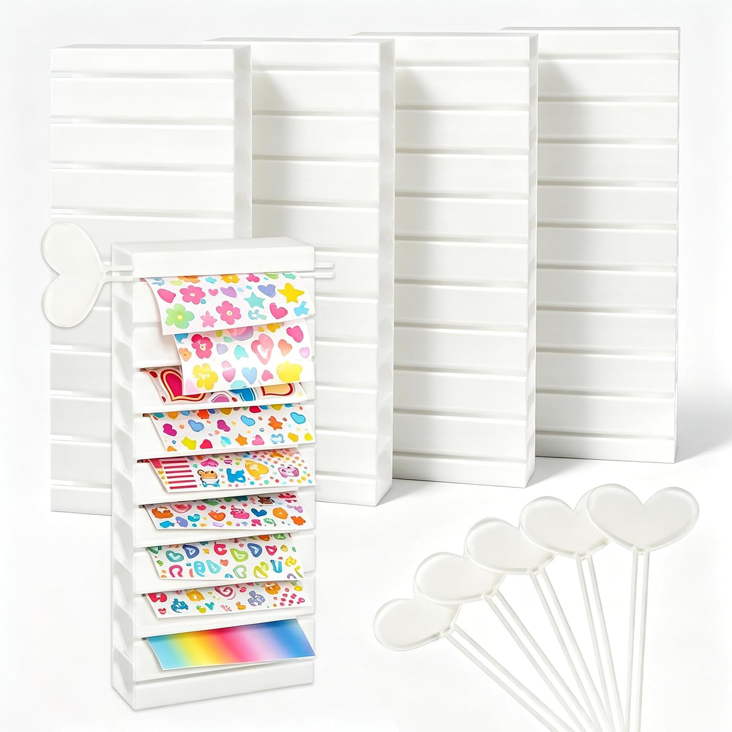 Nail Transfer Foil Storage Box,50-Slot Clear Plastic Foil Dispenser & Organizer with Heart Handle, Dust-Proof Multi-Layer Drawer for Nail Art Decals, Space-Saving Craft Supply Storage for Salon & Home
