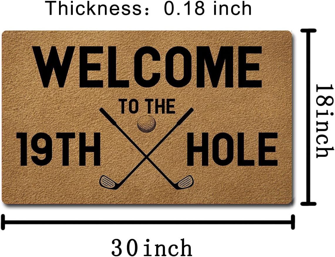 Funny Welcome Mat with Rubber Back 18"(W) x 30"(L)Welcome To The 19TH Hole Golf Theme Doormat for Entrance Way Decorative Mats for Front Porch Entry Door Mat No Slip Rubber Doormat Golf Theme Decor