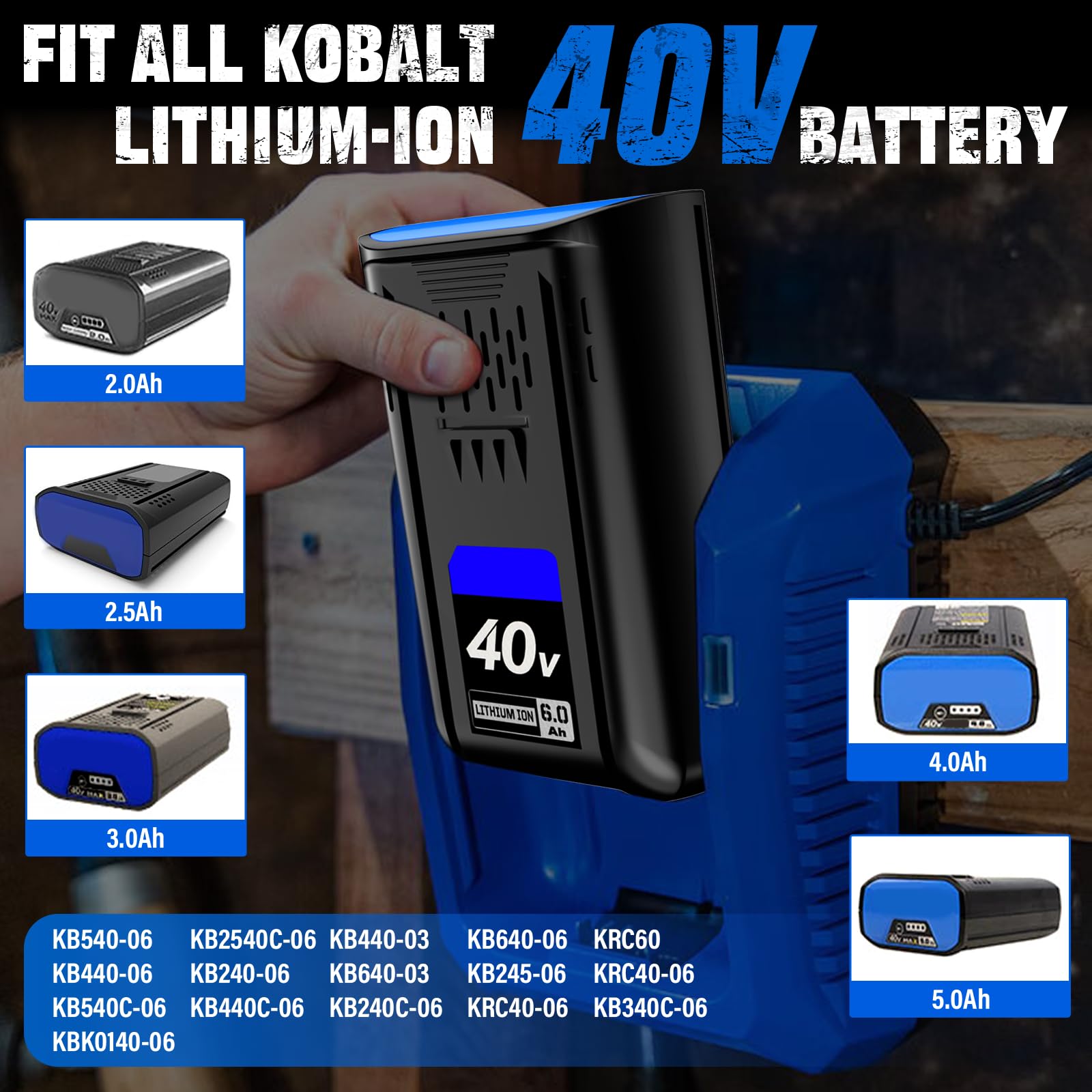 40V 6.0Ah Reemplazo para batería Kobalt 40V KB440-03 KB540C-06 KB540-06 KB2540C-06 KB640-03 KB240-06 KB640-06 KB245-06 40V KB640-06 Batería obalt, Para herramientas eléctricas Kobalt de 40 V