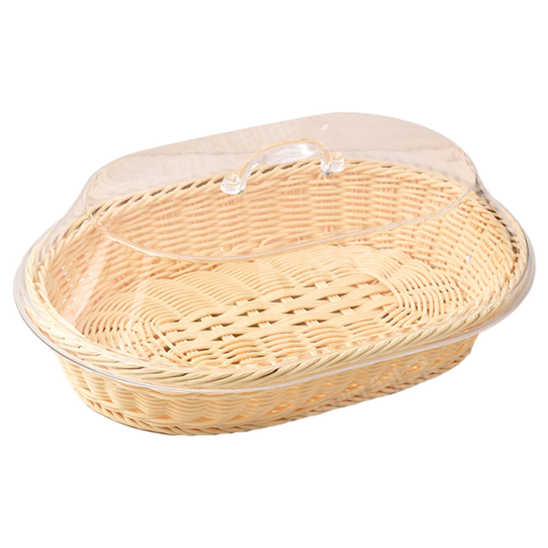 Corbeille à pain ovale 14x10x5.5 avec couvercle transparent en plastique tissé style ferme