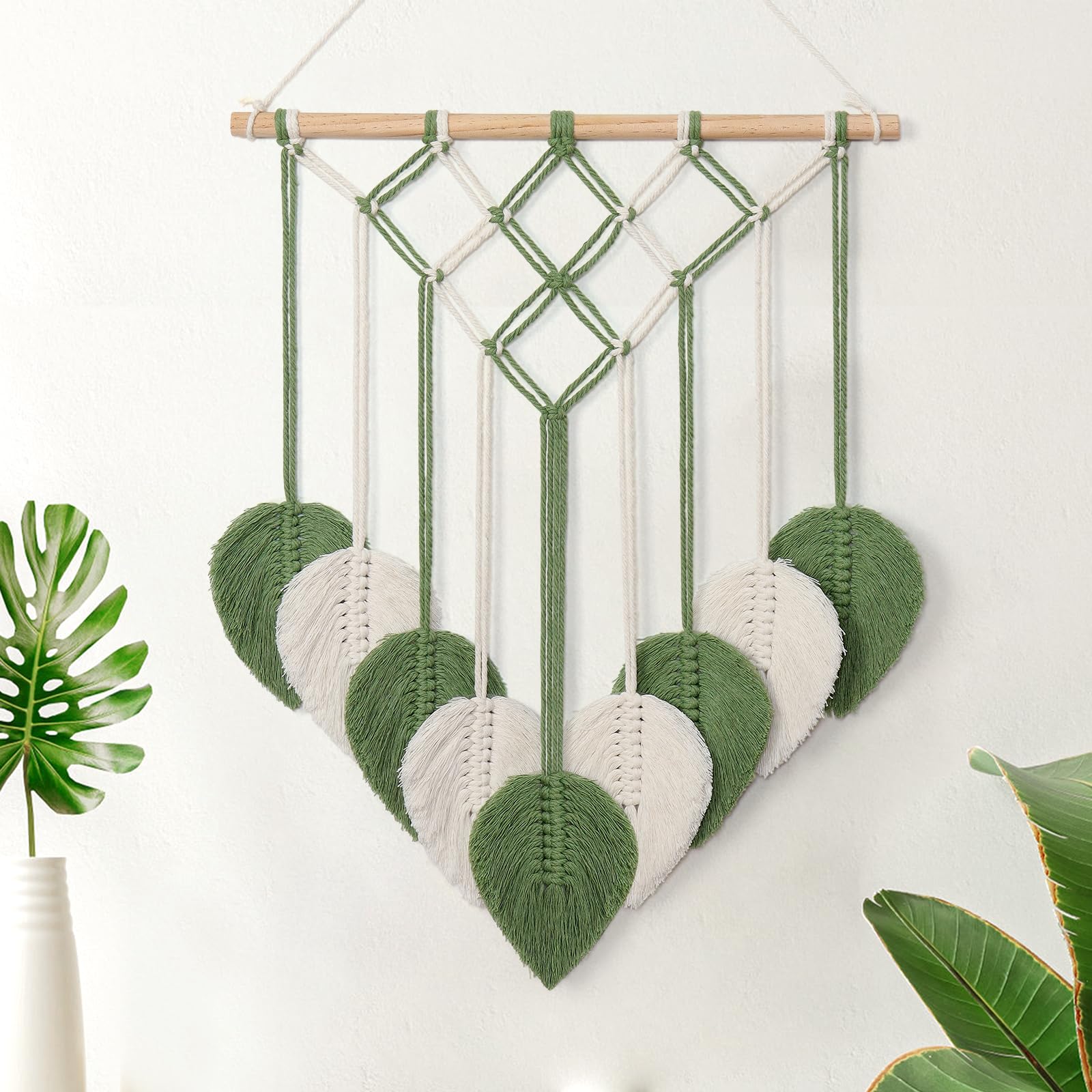 LOMOHOOMacrame Wall Hanging Boho Handmade Woven Leaves Bohemian Chic Home Wall Decor Modern Geometry Leaf Art Tapestry Decoration for Bedroom Living Room Apartment Gallery Dorm Nursery Indoor Wedding