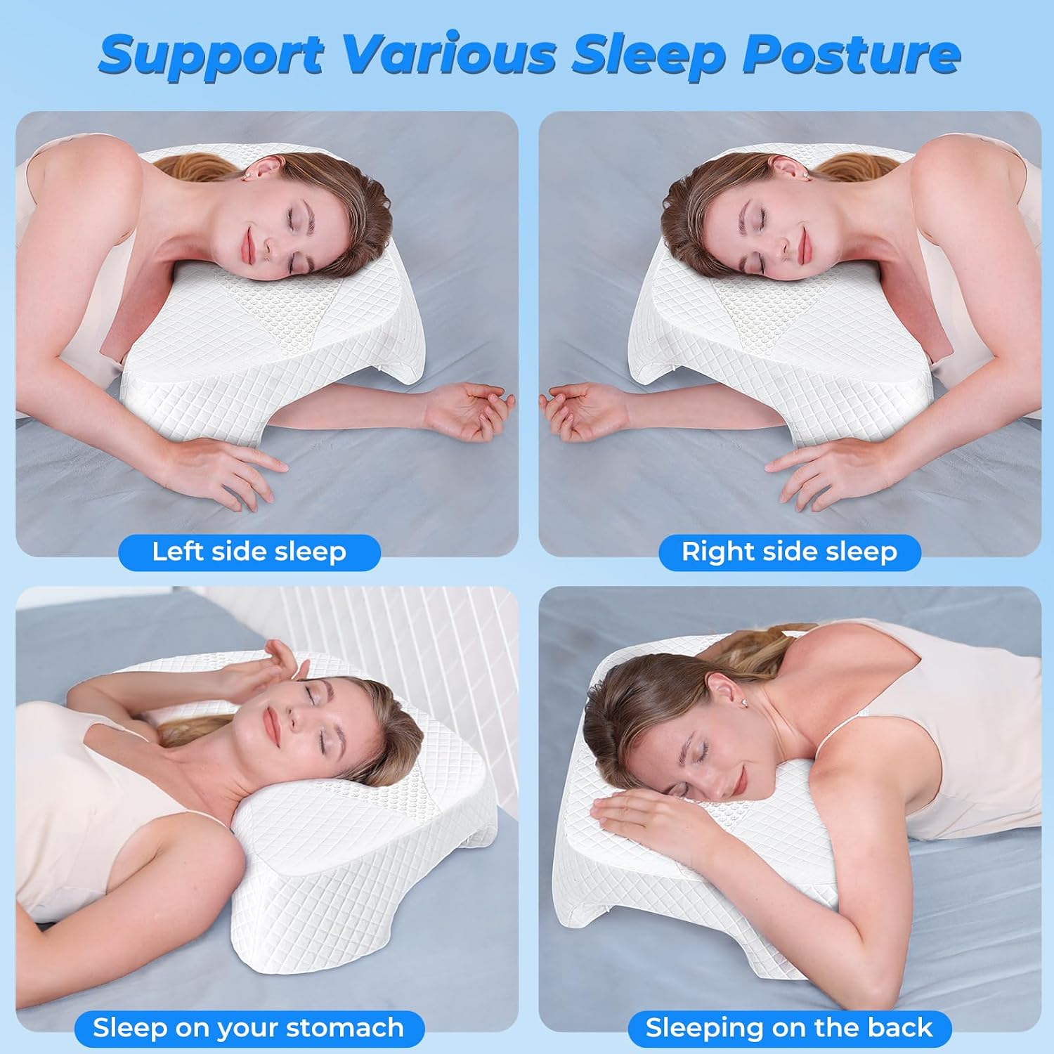 SAHEYER Side Sleeper Pillow with Arm Hole, Upgraded Memory Foam Shoulder Pillow for Neck Pain Relief, Adjustable Multi-Angle Arm Tunnels Support for Adults Pressure-Free Sleep (White)