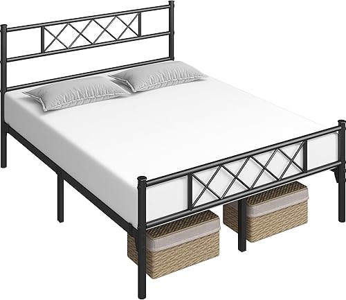 Miniatura 67 de Topeakmart Base de cama de metal negro con cabecero, base de colchón, cama de plataforma, base de cama con listones, tamaño individual Negro -,Blanco