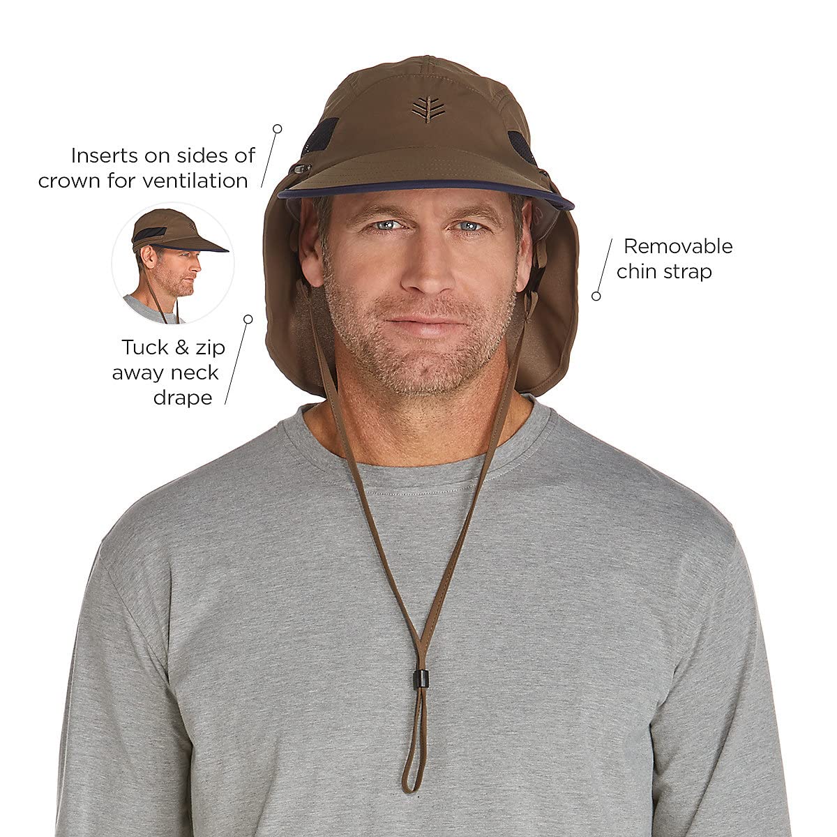 Coolibar UPF 50+ Men's Caleb Convertible Fishing Cap - Sun