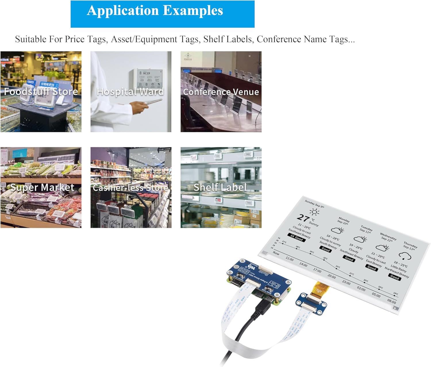 7.5inch e-Paper HAT Compatible with Raspberry Pi 5/4B/3B+/Zero/Zero W/Zero 2W/Pico/Pico W/Pico 2/Pico 2W/Jetson Nano, 800×480 Resolution SPI Interface, 7.5inch E-Ink Display HAT Black White Two-Color