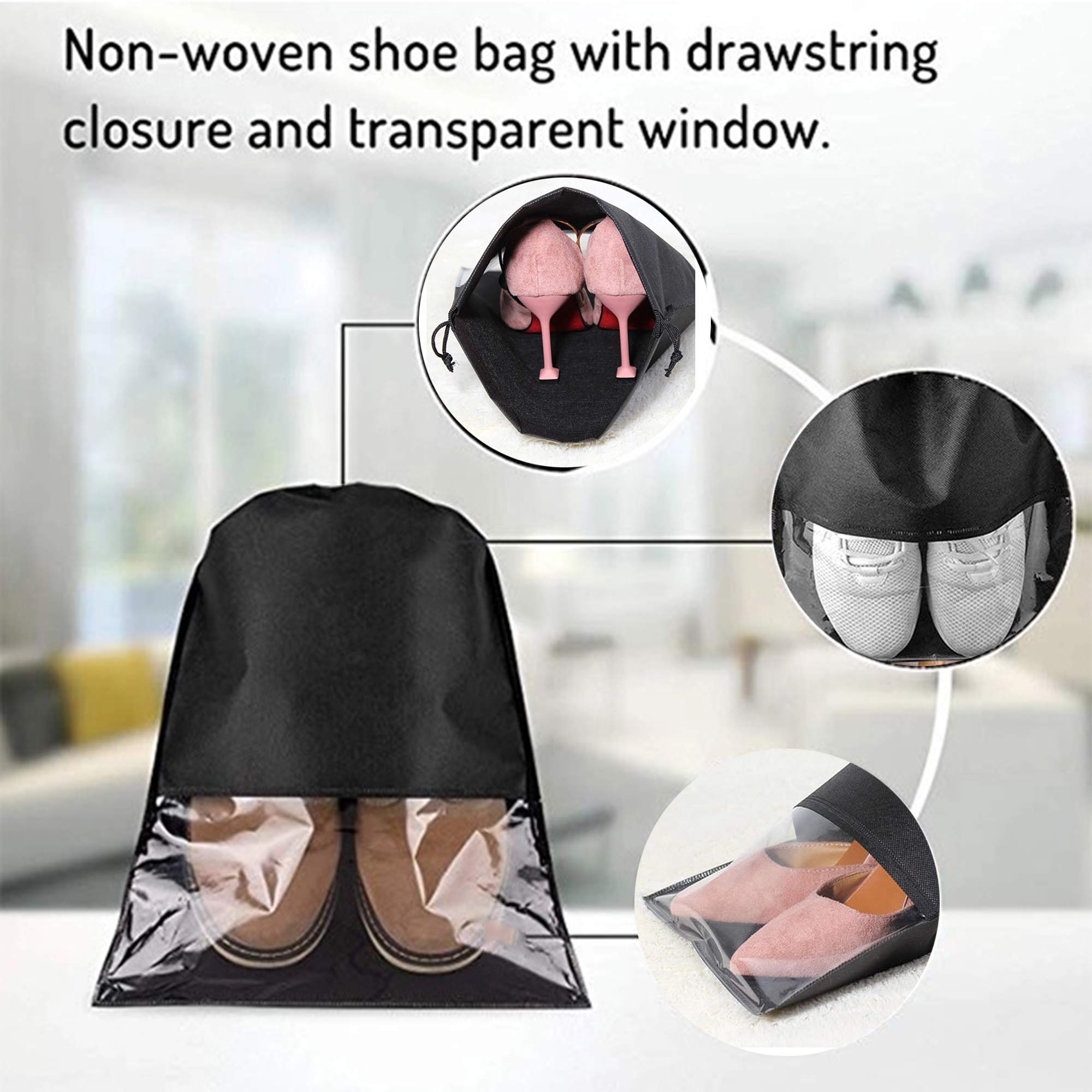 atorakushon® Fabric Shoe Cover Travelling Storage Bags Footwear Wardrobe Organizer Pouch Pack of 18 (Black) 4