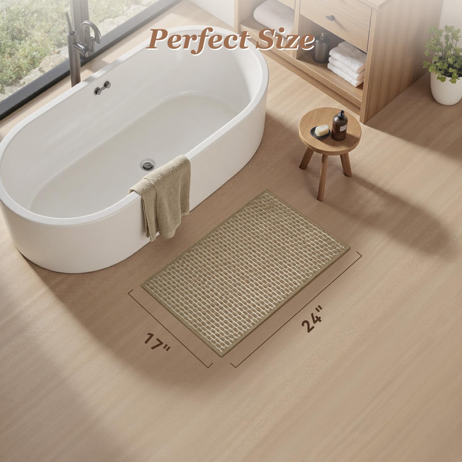 AMOAMI Unique Woven Bath Mat, Super Absorbent Non Slip Bath Mats for Bathroom Floor Textured Bathroom Mat Quick Dry Washable Boho Thin Bathroom Rugs for Beside Tub, 17" x 24", Brown - Image 2