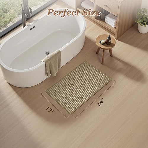 Miniatura 2 de AMOAMI Tapete de baño tejido único, superabsorbente, antideslizante, para el suelo del baño, con textura, de secado rápido, lavable, bohemio,