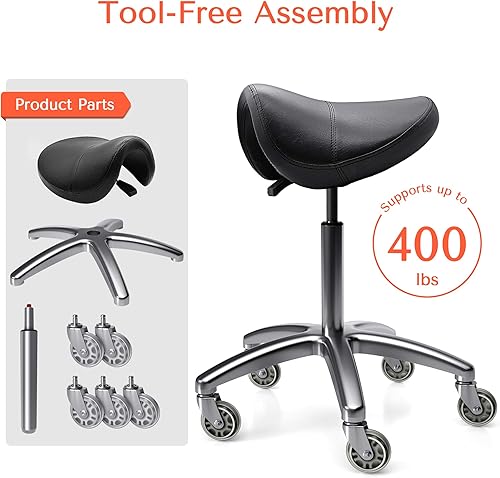 Miniatura 5 de TASALON Taburete de sillín – Silla ergonómica – Cómodo taburete con ruedas – Taburete giratorio de corte de salón para cocina, salón, spa, tatuaje,