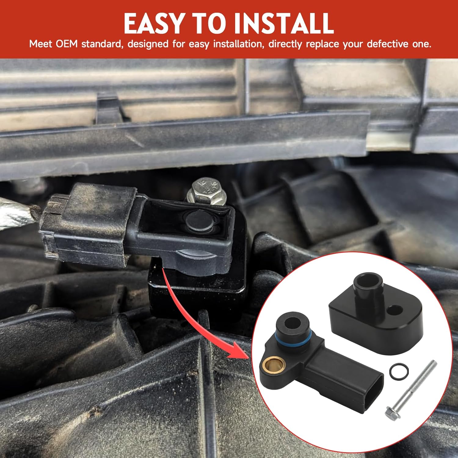 Intake Air Temperature Sensor Spacer with MAP Sensor Kit Compatible with Ford F250 F350 Super Duty 2011-2019 6.7L Diesel Replace# BC3Z-9F479-A BC3Z-9F479-B BC3Q-9F479-AD