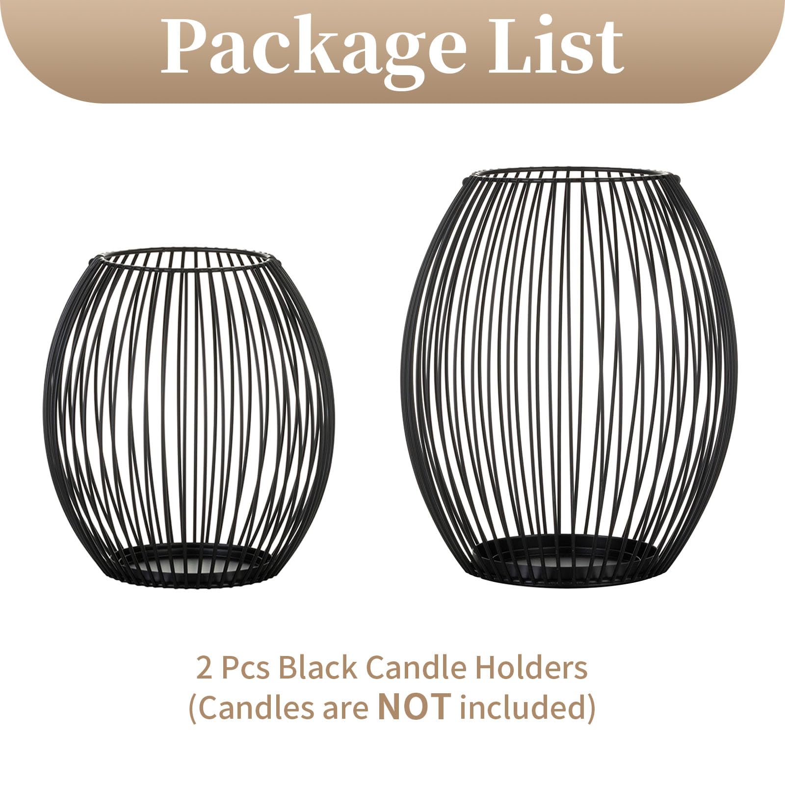 Set De 2 Bougeoirs Métal Noir – Lanterne Décorative Pour Bougies Piliers – Design Détachable Et Minimaliste – Parfait Noël, Halloween, Soirées - 14