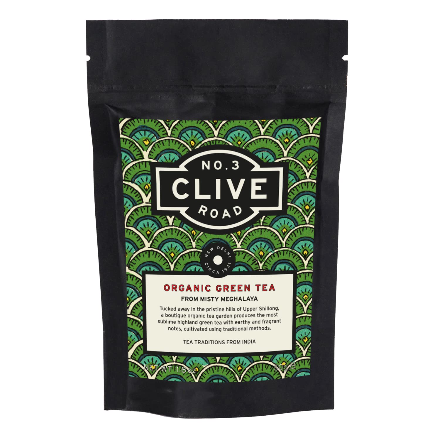 Clive Road Green Tea - 35+ Cups, Premium Tea Pouch, 100% Organic, Immunity Boosting & Soothing Detox, Zero calories, Brew as Hot or Iced Tea, No Sugar, 50 g