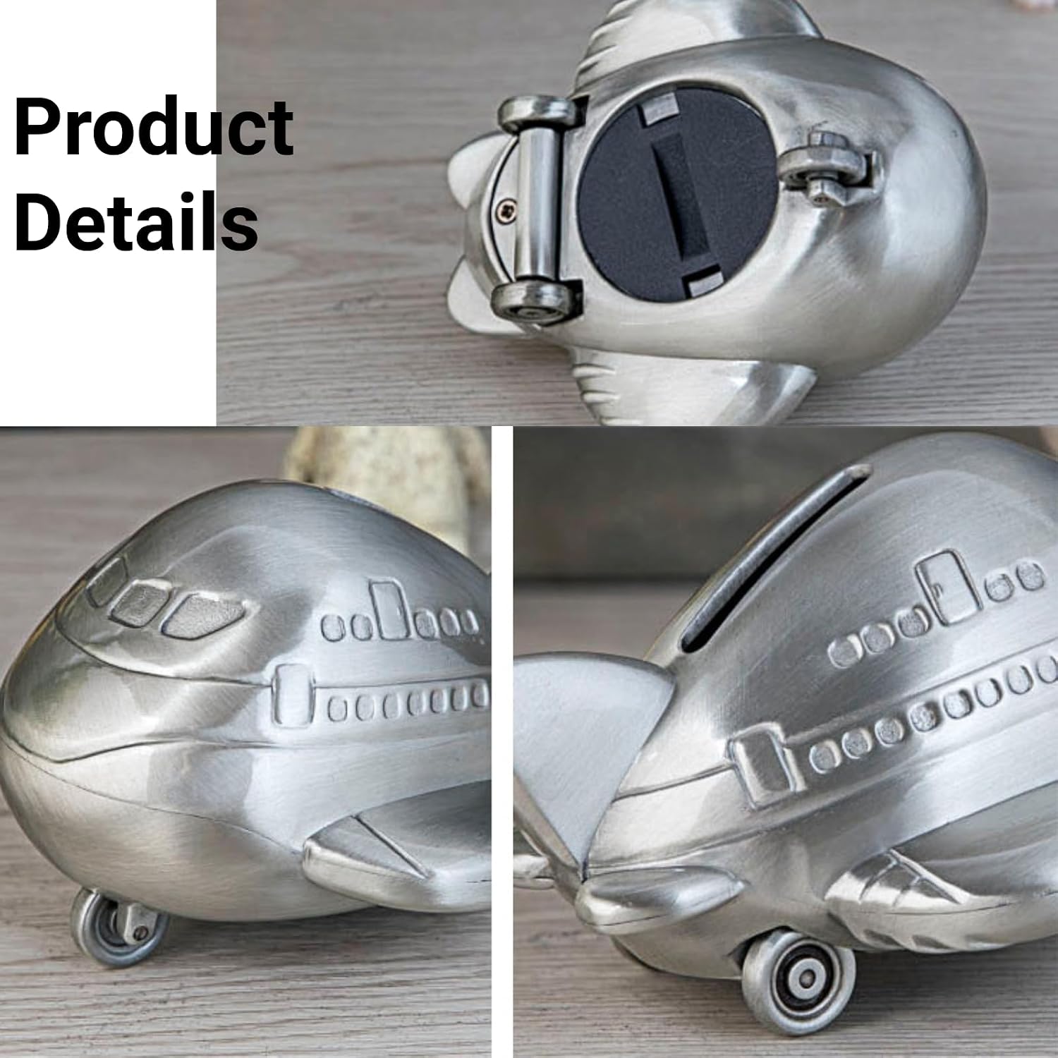Airplane Piggy Bank Alloy Money Bank Saving Box with Air Plane Shape Boys Savings Jar for Desktop Decor Room Ornament