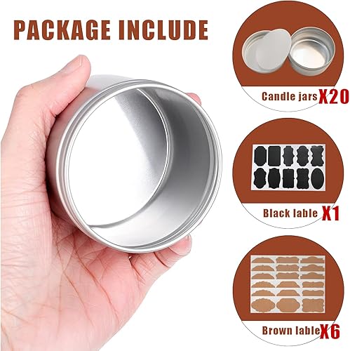 Miniatura 4 de Lata de aluminio de 3 onzas, paquete de 20 latas de metal para salvamento, latas de vela de 3 onzas con tapas, recipientes recargables con tapa de