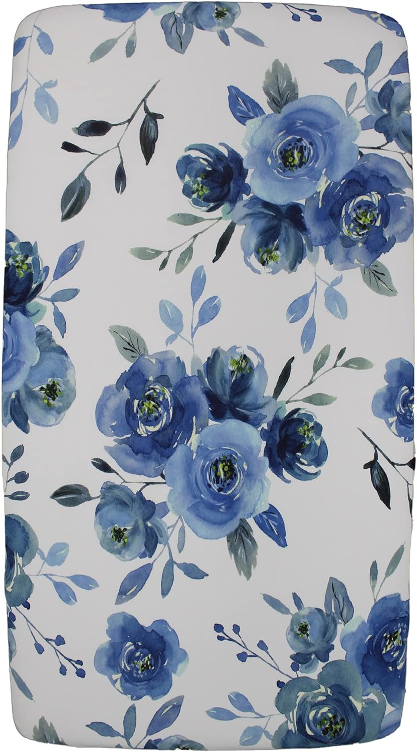 Dear Baby Gear - Baby Crib Sheets - Toddler Bed Sheets - Breathable Fitted Bed Sheet - Nursery Bedding - Cribs Mattress Cover - Standard Crib Sheet for Girls & Boys 52x28x10 (Blue Watercolor Roses)