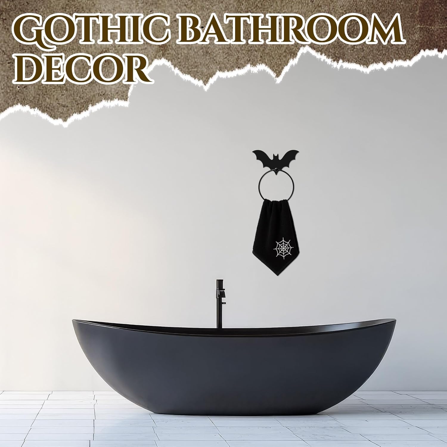 2pcs Gothic Bat Metal Towel Rings Halloween Bat Towel Holder Oil Rubbed Bath Towels Ring Black Art Hand Towels Rack for Bathroom Kitchen Hanger Home Decors Gifts