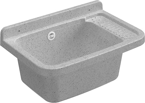 Adventa Washbasin in PP Resin, Wall Fixing, with Siphon and Drain, Acid Resistant for Common Use, Laundry, Garage, Outdoor, Granite, 50L x 35D x 24H cm
