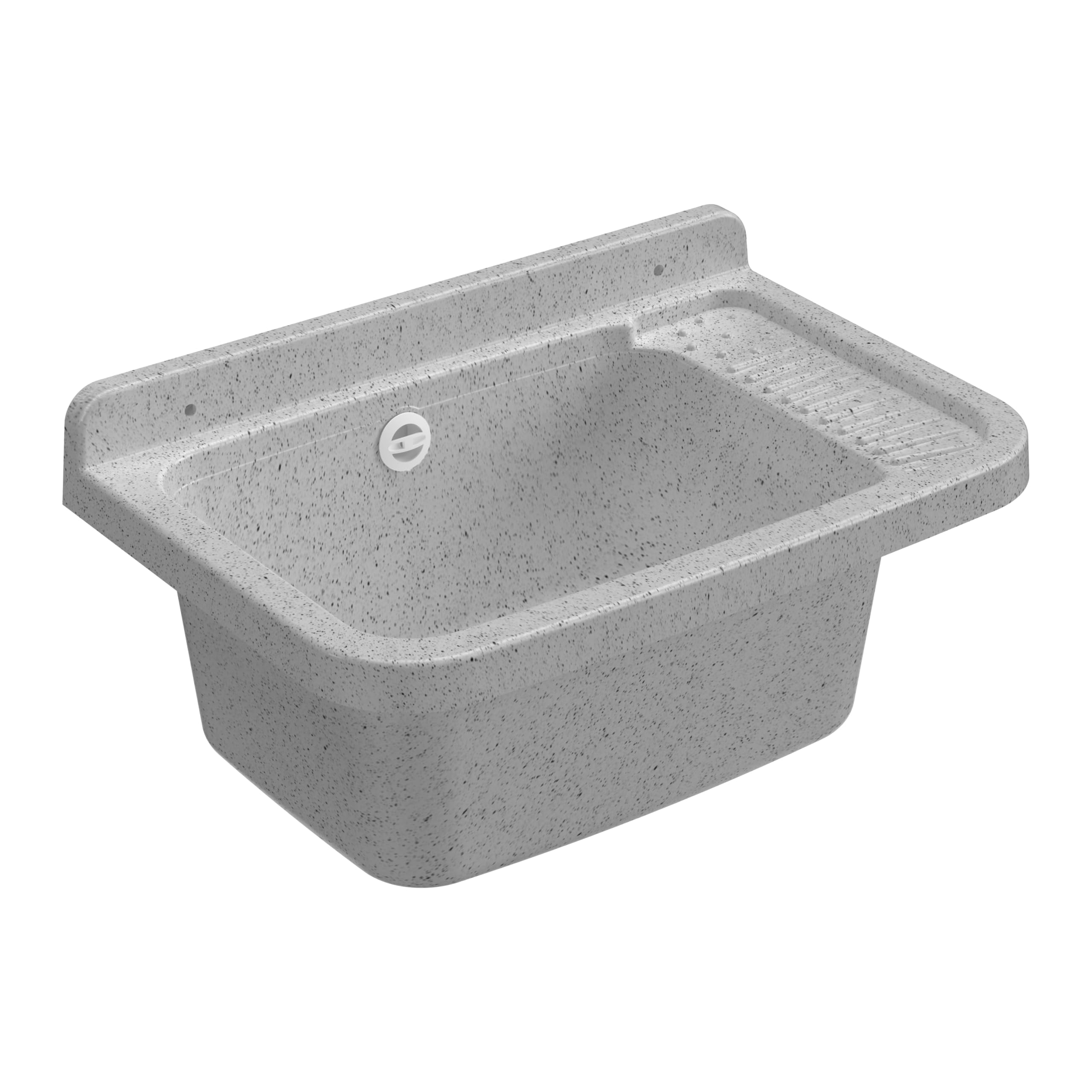 Adventa Washbasin in PP Resin, Wall Fixing, with Siphon and Drain, Acid Resistant for Common Use, Laundry, Garage, Outdoor, Granite, 50L x 35D x 24H cm