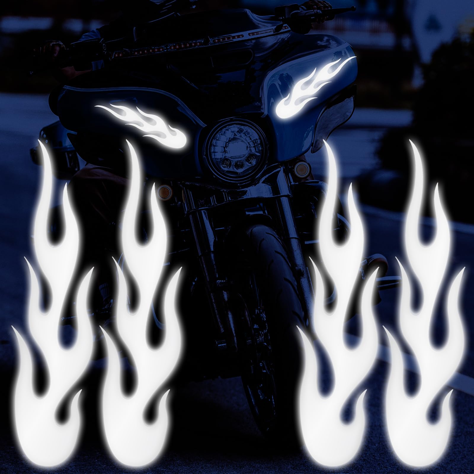 ZWYYW Flame Decals for Cars, Silver Flame Stickers for Helmet, Reflective Decals for Motorcycles Bike Skateboard Decoration, 4 PCS