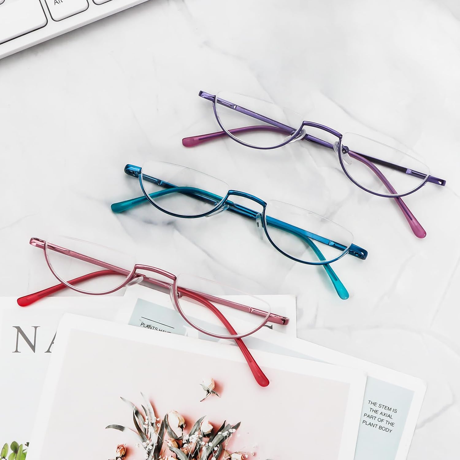 MMOWW 3 Pack Half Frame Reading Glasses for Women Men Slim Half Moon Lens Readers Semi Rimless Metal Frame Spring Hinges - Image 6