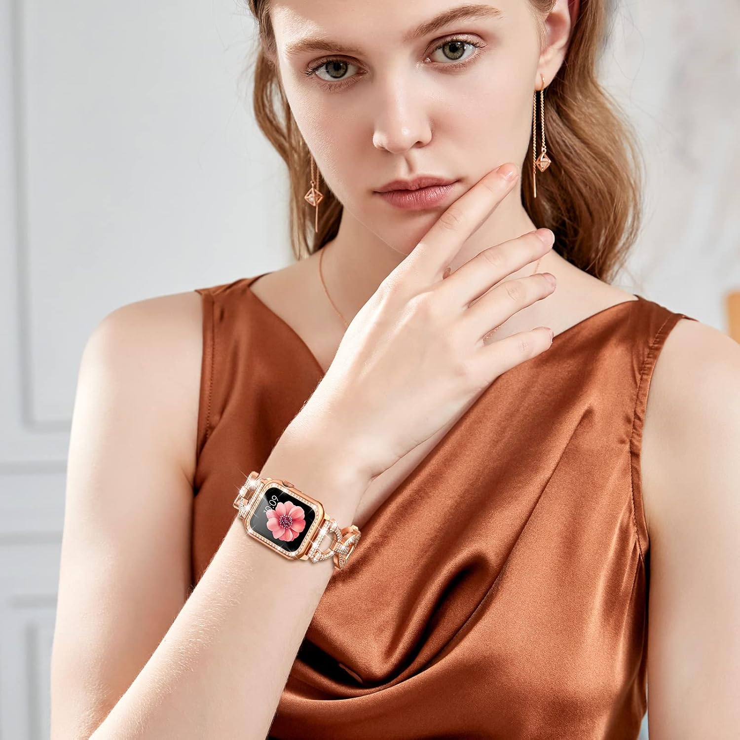 Mesime Compatible with Apple Watch Band 38mm 40mm 41mm 42mm 44mm 45mm 46mm, Women Bling Jewelry Bands with Tempered Glass Screen Protector Case, Shiny Strap for iWatch Series 11/10/9/8/7/6/5/4/3/2/1/SE - Image 7