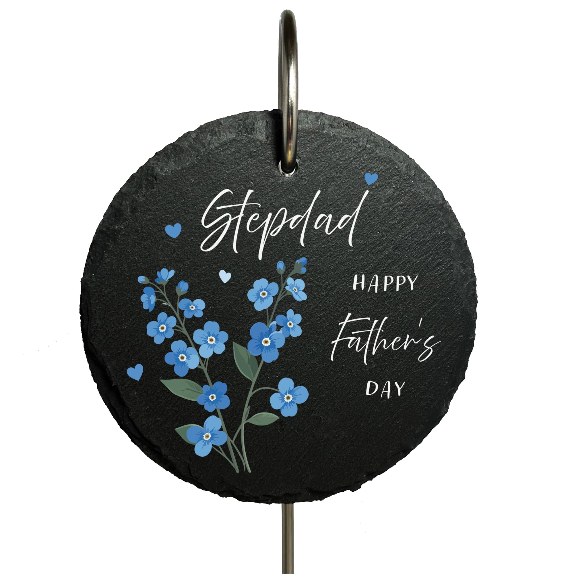 Stepdad — Forget Me Not Floral Memorial Grave Marker — Happy Father’s Day — Outdoor Plaque — Slate Circle — Father’s Day In Memory Of Dad