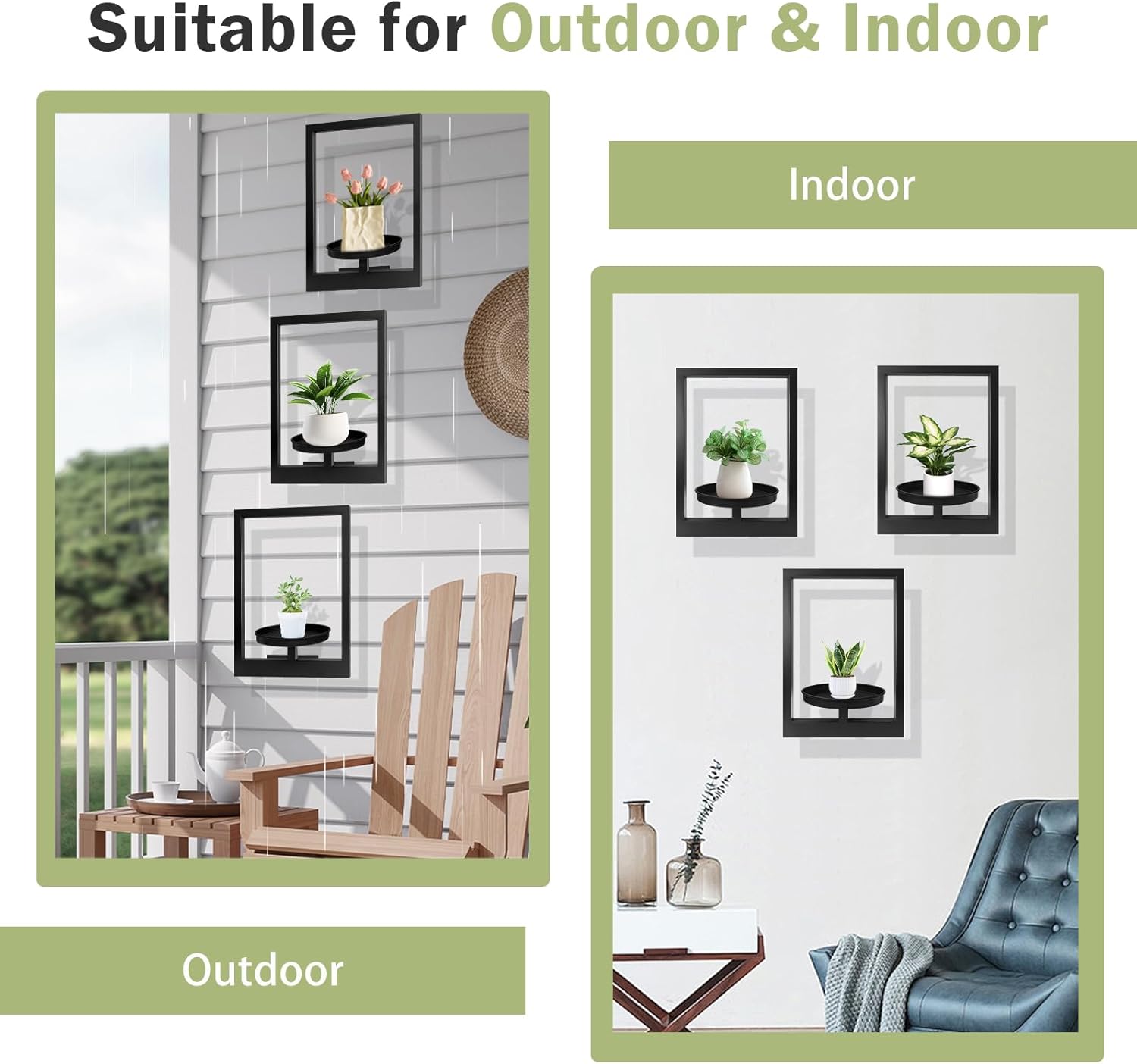 Picture Frame Plant Holder, Window Planter Hanger Shelves,Wall Mount Plants shelf Indoor Outdoor, Metal Hanging Planters Stand Decor,Modern Floating Ornament Rack Art for Home & Garden (Black 3pc)