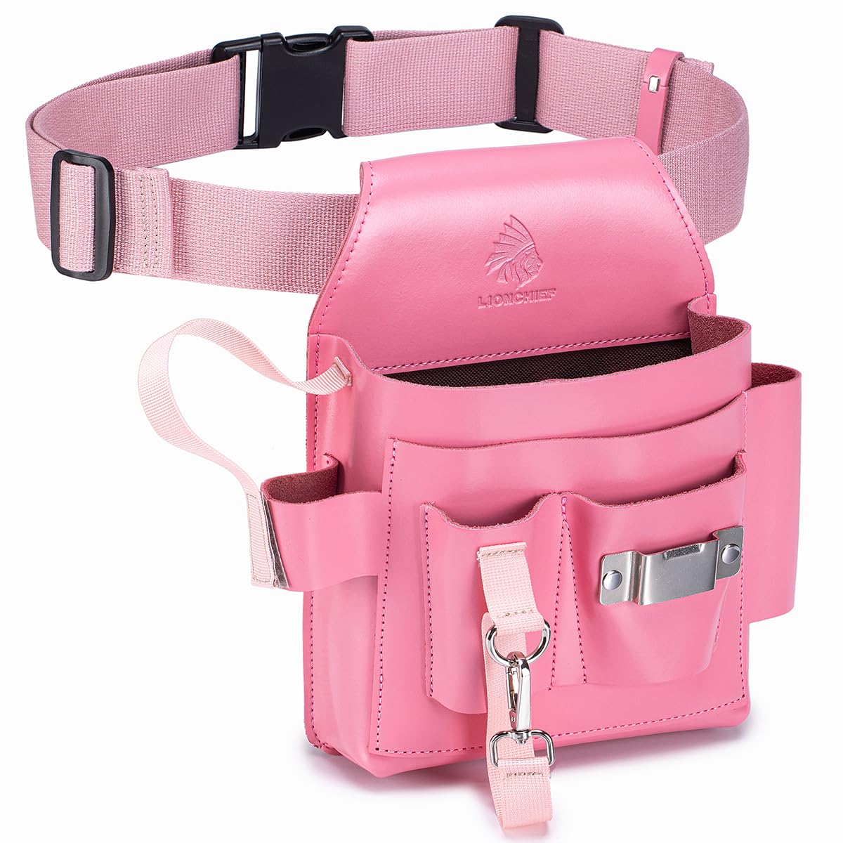 Cintura porta attrezzi da elettricista in vera pelle, grande, regolabile, con tasche multiple, per elettricisti, rosa