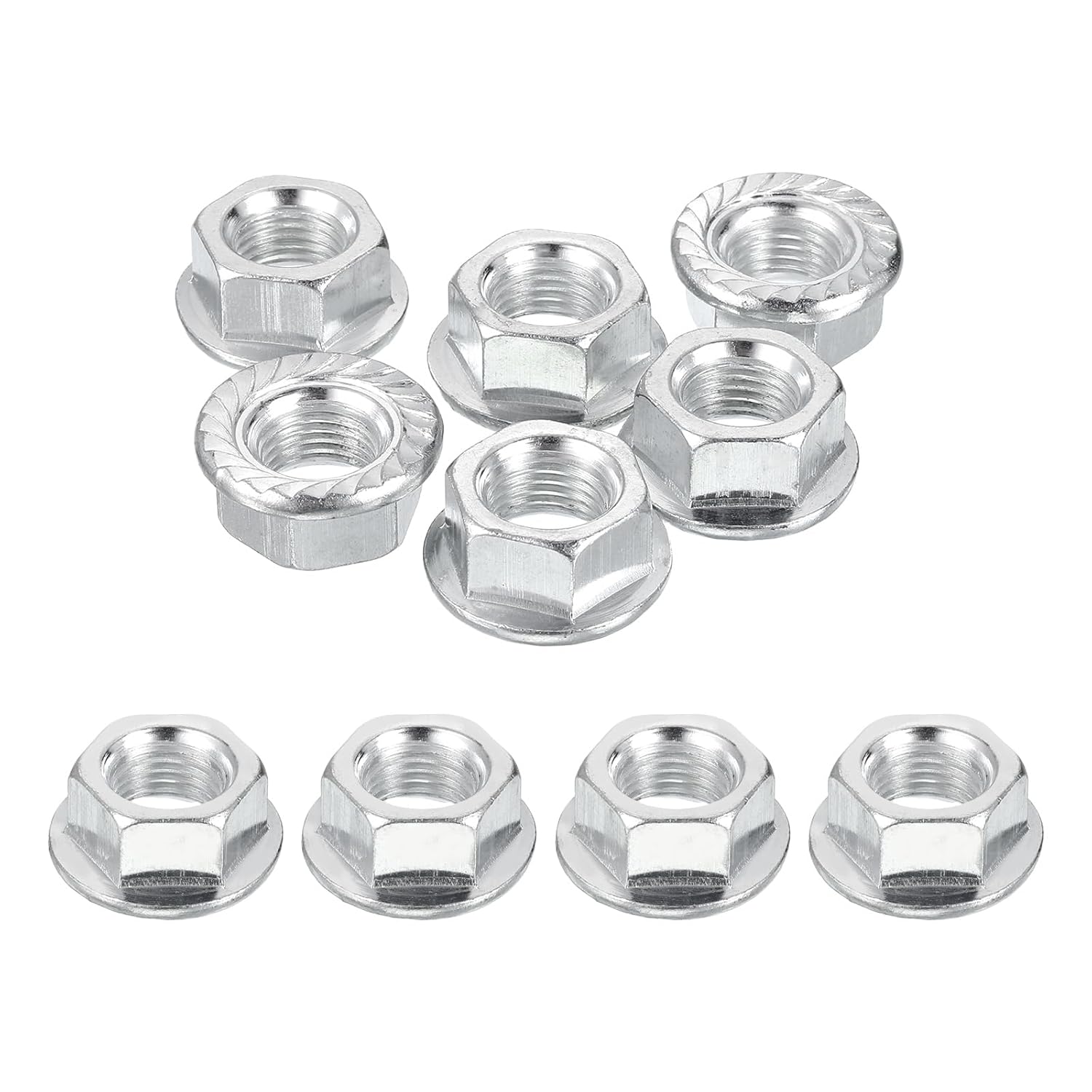 Generic M14x1.5mm Serrated Flange Hex Lock Nuts, 10Pcs Metric Fine Thread Carbon Steel Non-Slip Hexagon Flange Nut Fasteners for Machinery Manufacturing Industrial DIY Use, Silver