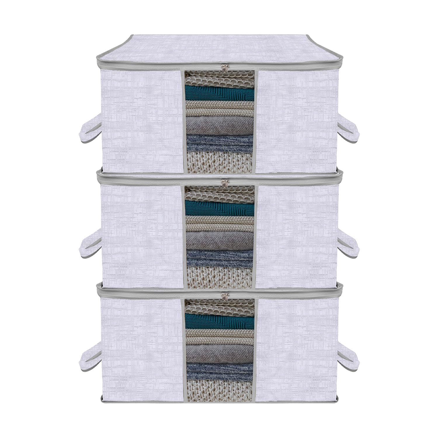 Kuber Industries Underbed Storage Bag | Clothes Storage Organizer | Clear Window Blanket Cover | Cloth Organizer with Handle | Jute Printed-Design | Large | Pack of 3 | Gray (B0CQR66BDX) Amazon Price History, Amazon Price Tracker