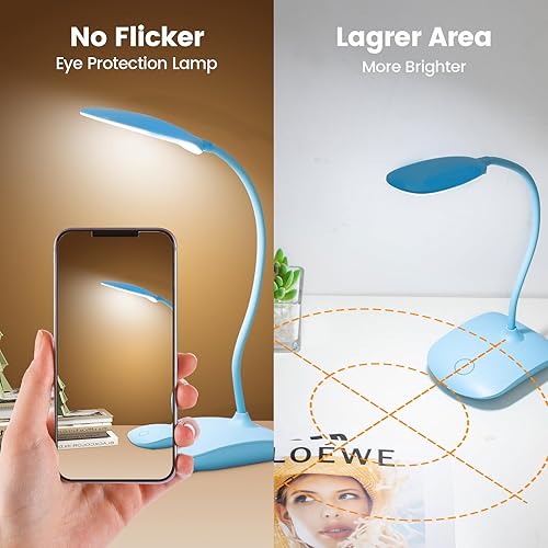 Miniatura 6 de Lámpara de escritorio alimentada por baterías, lámparas portátiles recargable, 3 modos de color, control táctil, atenuación continua, lámpara de