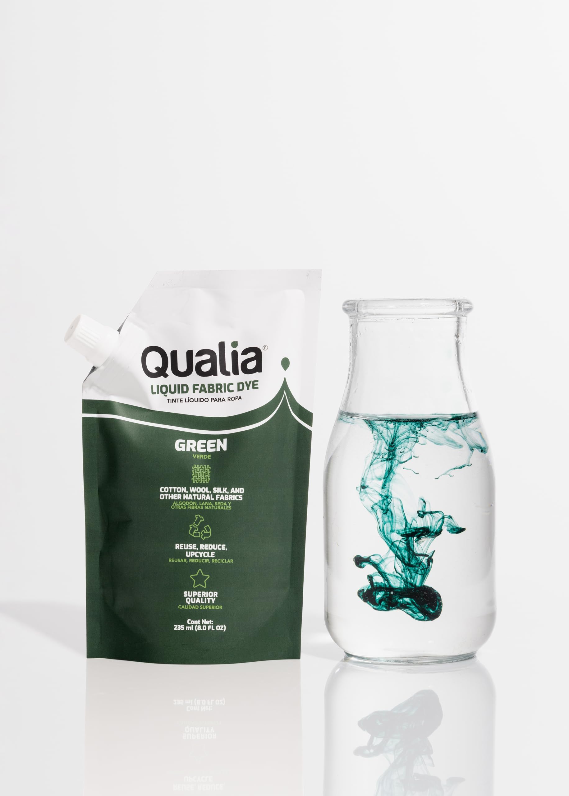 Qualia Tinte líquido multiusos para tela, tinte fácil de usar para algodón, lana, seda, madera y lino, colores ultra concentrados, verde