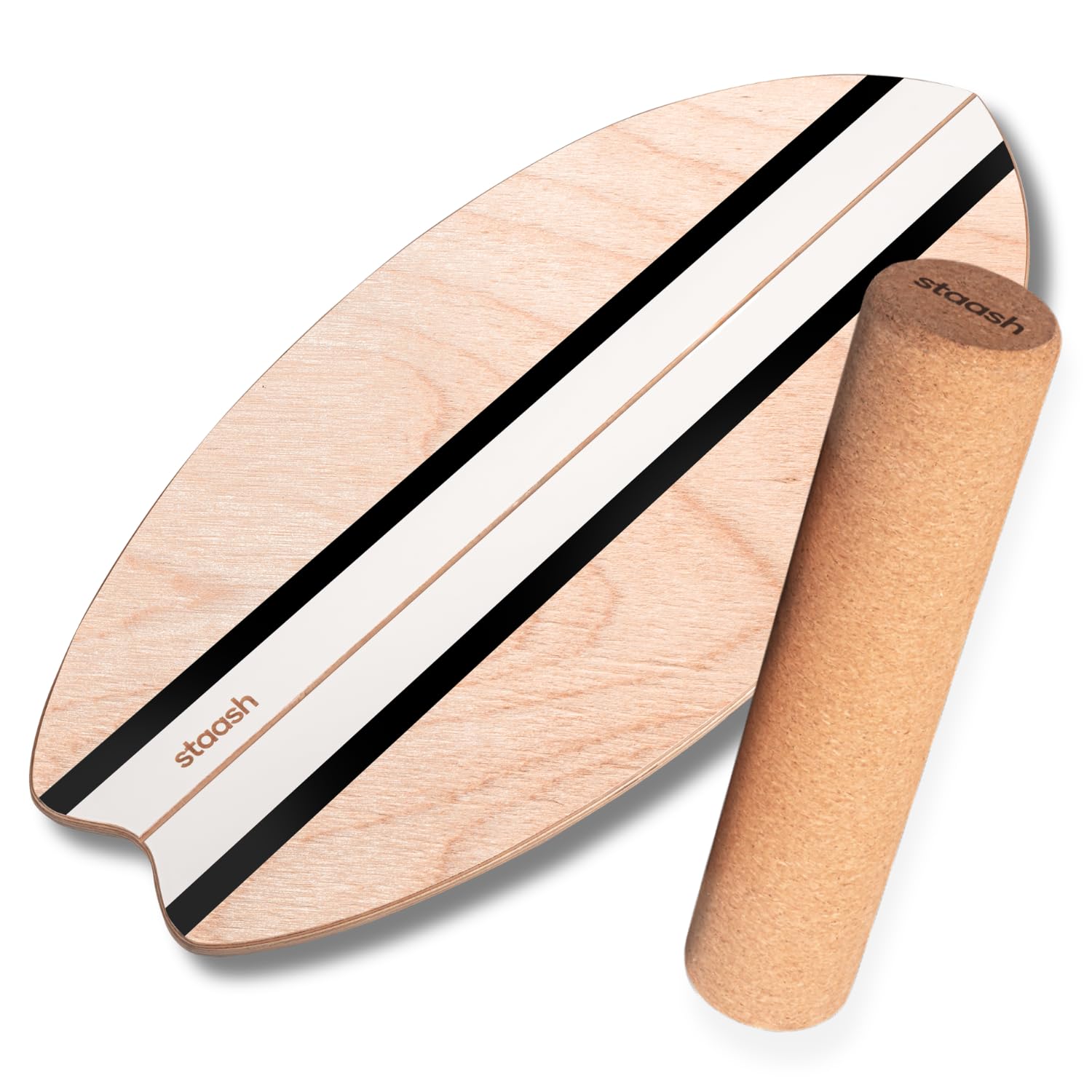 STAASH Balance Board – Tabla de Equilibrio Principiante, Rodillo y Pelota | Kit 3 piezas: tabla de equilibrio de madera antideslizante, rodillo y pelota · ideal para empezar · yoga, fitness, surf